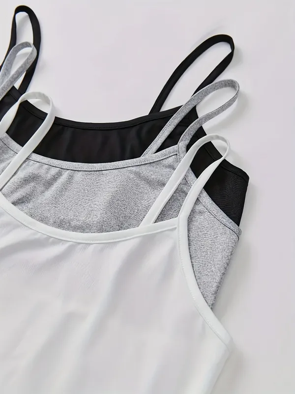 3 Pack Solid Color Cami Top Versatile Slim Backless Spaghetti Strap Top Para sa Pambabaeng Damit ng Tag-init — image 4