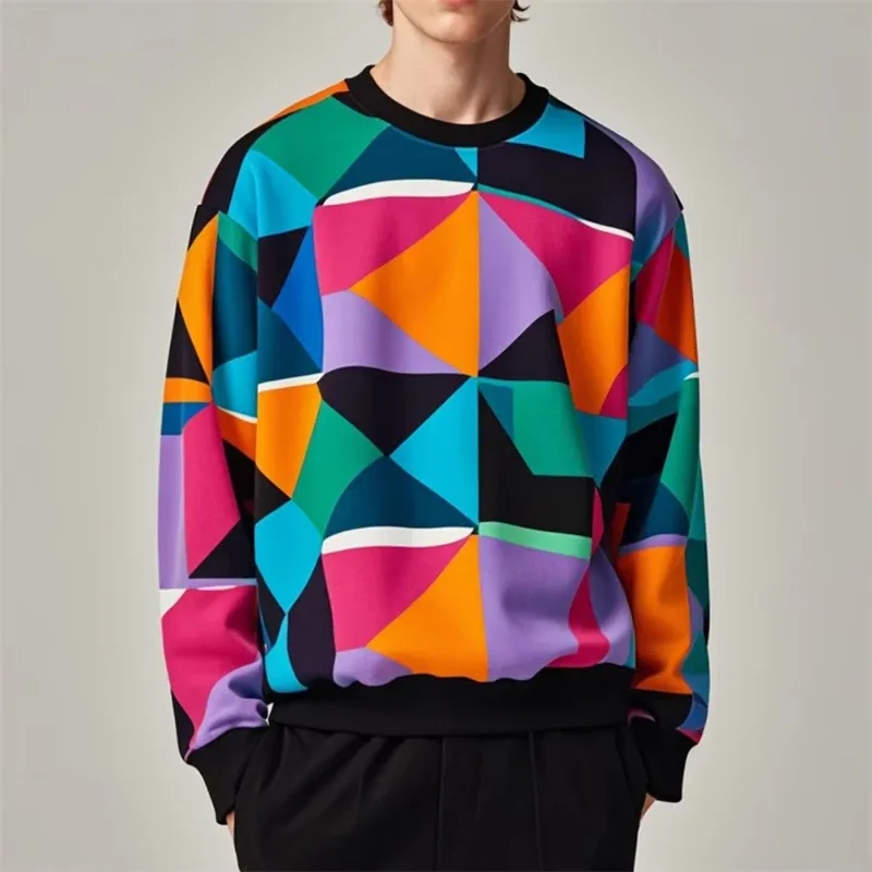 Felpa pullover moda autunnale per uomo 3d geometria colorata stampa grafica girocollo felpe con cappuccio pullover abiti casual maschili — image 3