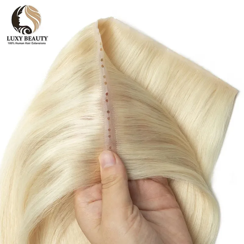 Blonde injizierte Echthaarverlängerungen mit Locheinschlag, gerade Twin-Tab-Schmetterlingseinschlag, natürliche unsichtbare braune Locheinschlagverlängerungen — image 10