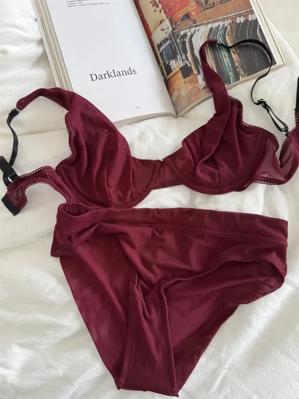 Bra French mesh comfortable lingerie with underpants suit small fresh underwear up support large breasts show small bra set — image 4