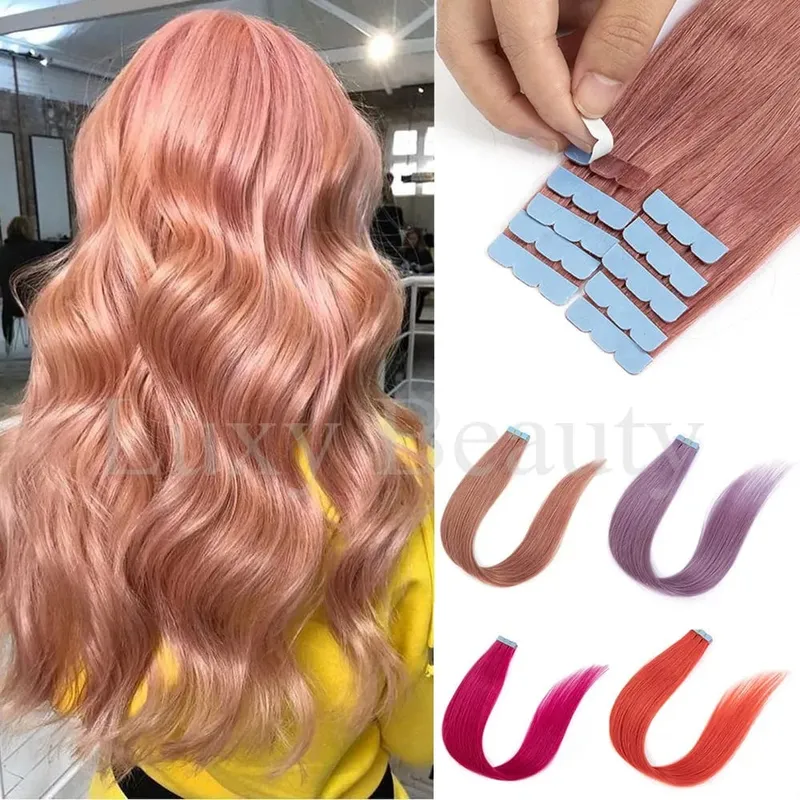 Colored Mini Tape in Hair Extensions Invisible Seamless Tape in Human Hair 10pcs/set Pink Red Green Purple Blue Mini Tape Hair — image 3