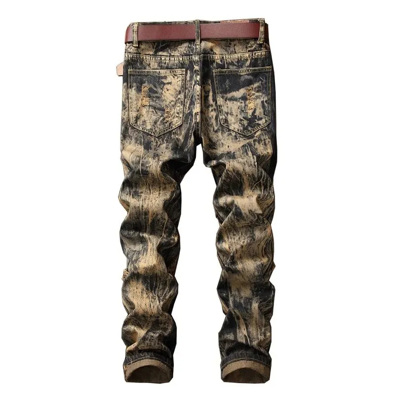 American Vintage Straight-leg Jeans for Men Featuring Distressed Rip Details Patchwork and Street-style Tapered Cut. — image 4
