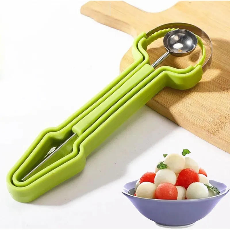 Ensemble de cuillères à Melon 4 en 1, coupe-fruits en forme de cuillère à pastèque, cuillère à fruits et boule, outil de sculpture de fruits en acier inoxydable — image 1