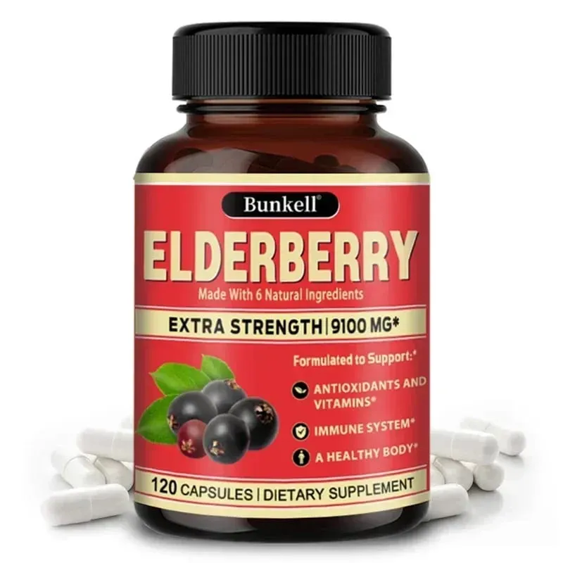 Elderberry Capsules - Rich in Vitamins - Supports Antioxidant Immune System Health Non-GMO Dietary Supplement