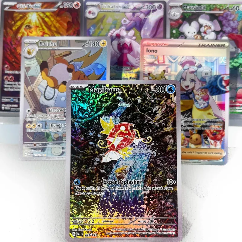 Paldea Evolved การ์ด PKM PTCG4-C GX Rainbow Magikarp Raichu Tyranitar Iono คอลเลกชันที่หายาก Battle ของเล่นของขวัญสำหรับงานอดิเรก — image 1