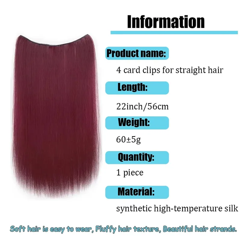 Extension de cheveux synthétiques colorés longs et lisses à 4 clips invisibles de 22 pouces, faciles à porter, adaptés aux vêtements quotidiens ou de vacances des femmes. — image 5
