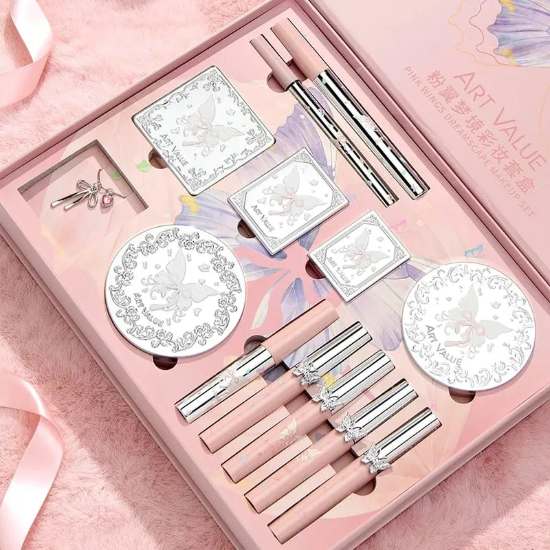 Luxuriöses Make-up-Set, rosa Schmetterling, Kosmetik-Set, Lidschatten-Palette, Lippentönung, Rouge, Mascara, Eyeliner, Highlighter, Beauty-Make-up-Geschenk