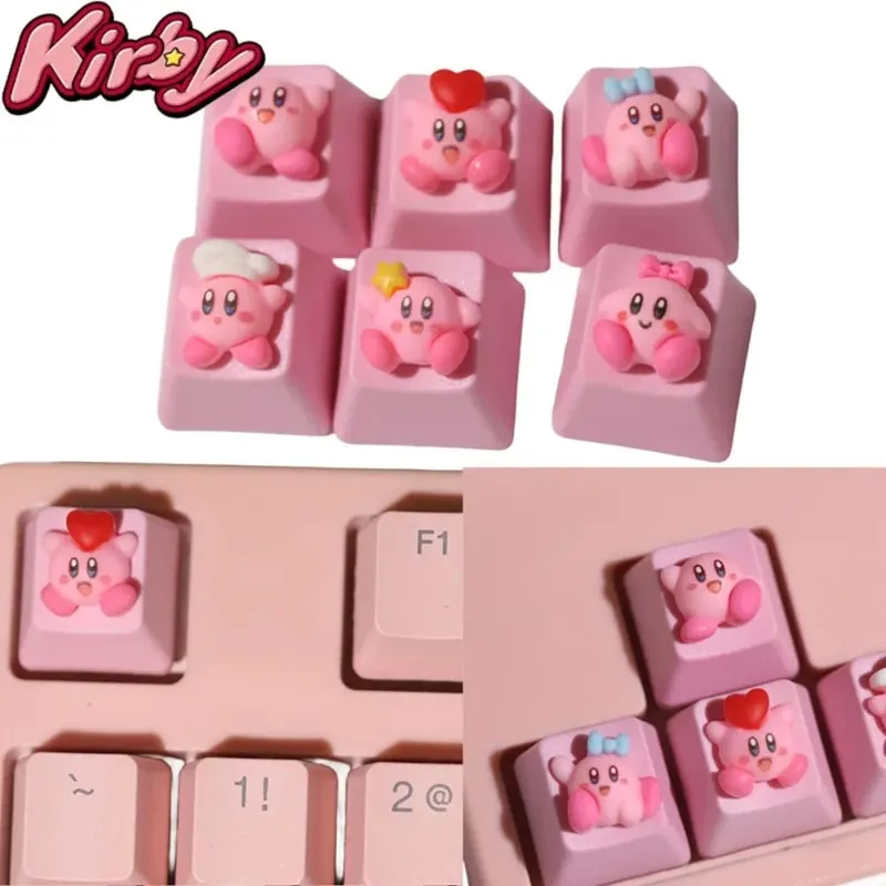 Kirby Keycaps แป้นพิมพ์สำหรับ Mechanical น่ารักหมวกชุดปุ่มส่วนบุคคล Keycaps DIY หมวกอะนิเมะการ์ตูนสีชมพู 3D Keycaps — image 1