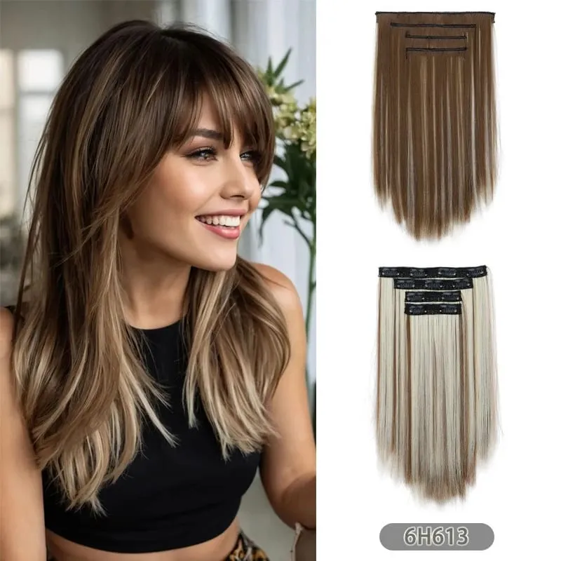 Extensions capillaires synthétiques à Clips 35CM, postiche courte et lisse, postiche Blonde noire, faux cheveux résistants à la chaleur, 4 pièces/ensemble — image 12