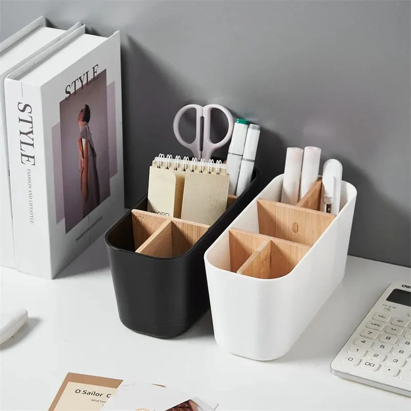 Držák štětců na make-up s bambusem 5 slotů Oddělovače Víceúčelový štětec na make-up Comestic Tools Organizér pro stolní úložiště rtěnek — image 5