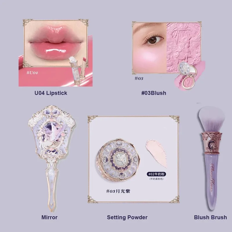 꽃은 나이트 유니콘 메이크업을 알고 있습니다 5pcs 선물 세트 립스틱 블러쉬 클라우드 세팅 파우더 Lipliner 아이 섀도우 화장품 키트 Maquillage — image 9