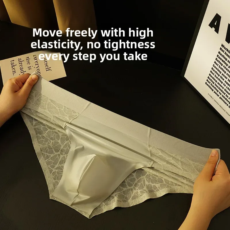 Liền Mạch Jacquard Nam Tam Giác Quần Lót Băng Lụa Mỏng Thoáng Khí Quần Lót Nhanh Khô Quần Đùi Nam Gợi Cảm U Phồng Túi Quần Lót — image 3