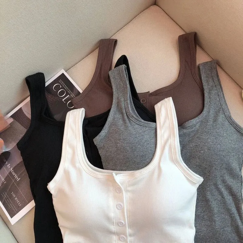 Dames effen kleur spaghettibandjes mouwloos slank hemdje met borstkussen zomerkleding buiten vrouwelijke korte tops vesten — image 5