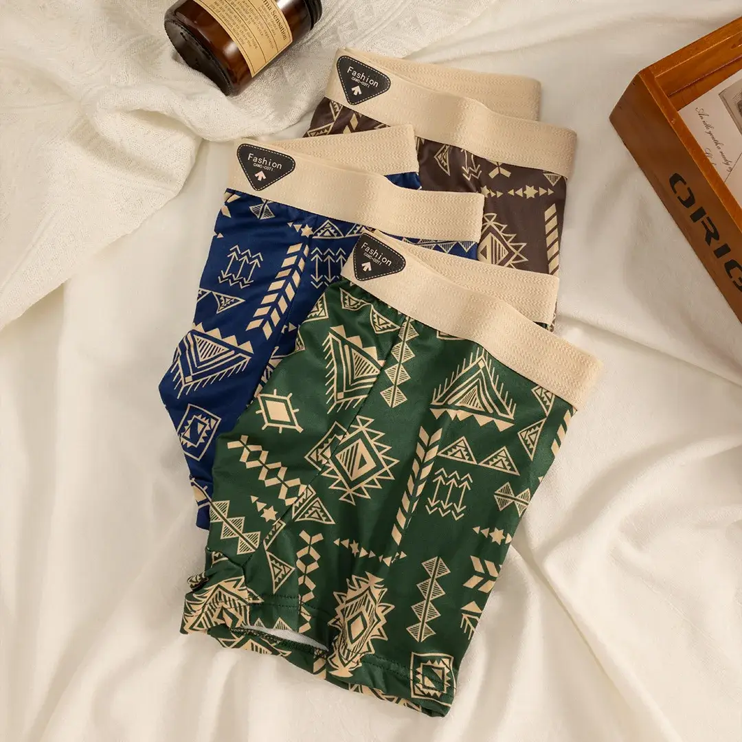 Herenboxer Retro etnische stijl Comfortabele slip van gladde stof Vintage print Elastisch ondergoed voor heren Lingerie Platte onderbroek — image 5