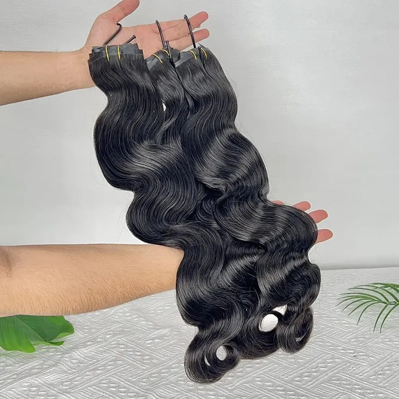 Klip Gelombang Badan dalam Sambungan Rambut 100% Rambut Manusia Pakan Ganda Klip PU Tidak Kelihatan Dalam Rambut Rambut Dara Mentah Kepala Penuh 7 Keping/Set — image 5