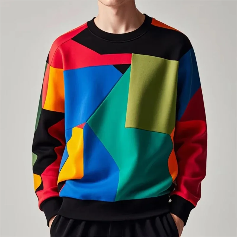 Felpa pullover moda autunnale per uomo 3d geometria colorata stampa grafica girocollo felpe con cappuccio pullover abiti casual maschili