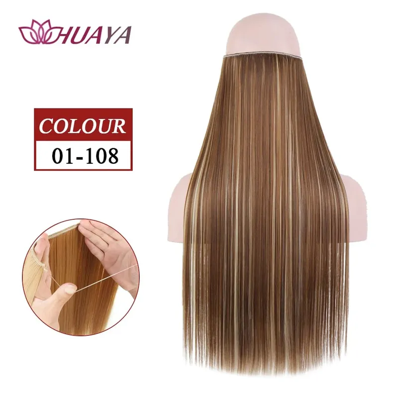 Filo invisibile sintetico lungo rettilineo senza clip nelle estensioni dei capelli Pezzi di capelli finti Linea di pesce segreta Posticci per le donne — image 18