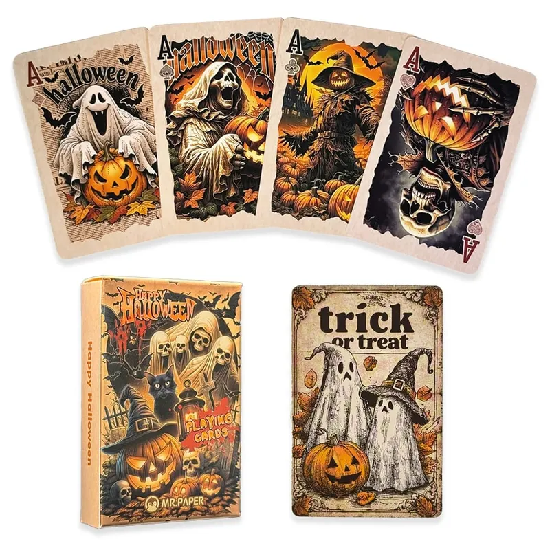 55pcs Vintage ฮาโลวีนเล่นไพ่ดาดฟ้า Spooky ฟักทองโครงกระดูกโป๊กเกอร์การ์ด Dark Gothic เกมกระดานครอบครัว Party Prop ของขวัญ — image 1