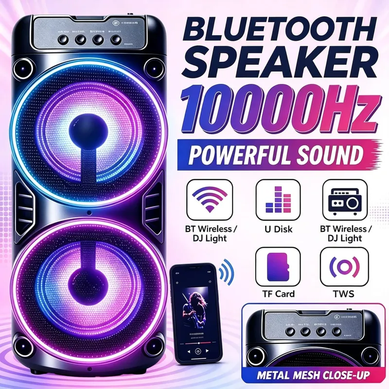Altoparlante Bluetooth professionale di grandi dimensioni, design portatile con subwoofer JBL Party Box, luci LED compatibili con funzioni BT/USB/TF/AUX/FM/TWS/MIC/EQ Karaoke professionale. Regalo ideale per compleanni, Natale e Capodanno