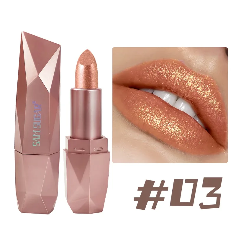 Gincu Berkilauan Berlian Tahan Lama Pelembap Kalis Air Berpigmen Tinggi Metallic Shine Pearlescent Non Stick Cup Gincu — image 10