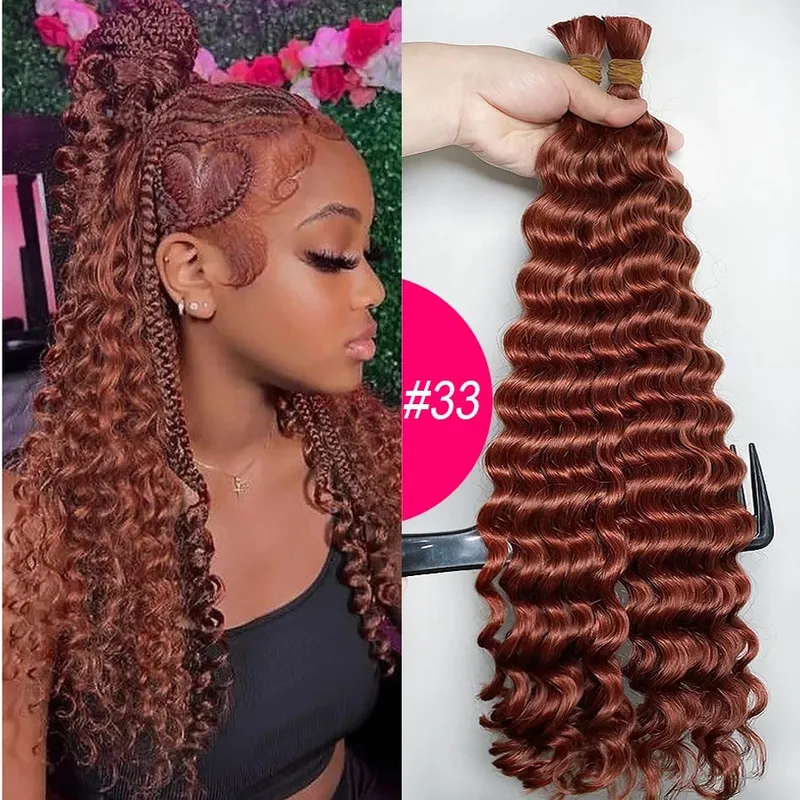 4 # Chocoladebruin Diepe Golf Bulk Menselijk Haar voor Boho Vlechten Krullend Vlechthaar 18-30 inch Remy haarbundel Braziliaans — image 17