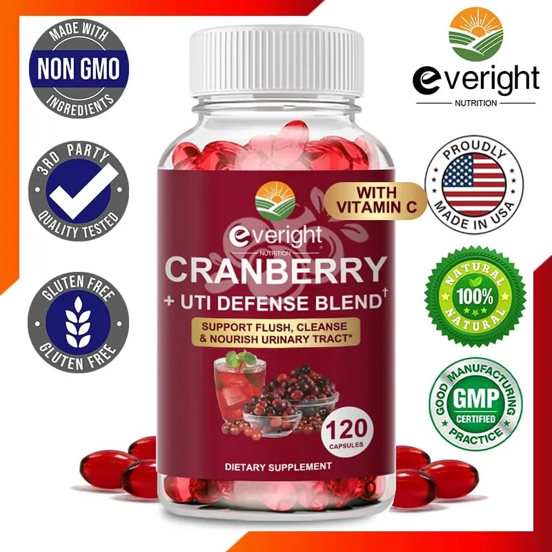 Cranberry-Kapseln für Frauen – Mischung zur Abwehr von Harnwegsinfektionen mit Vitamin C E – Gesundheitsunterstützung für Harnwege und Blase, Nieren, vaginalen pH-Wert
