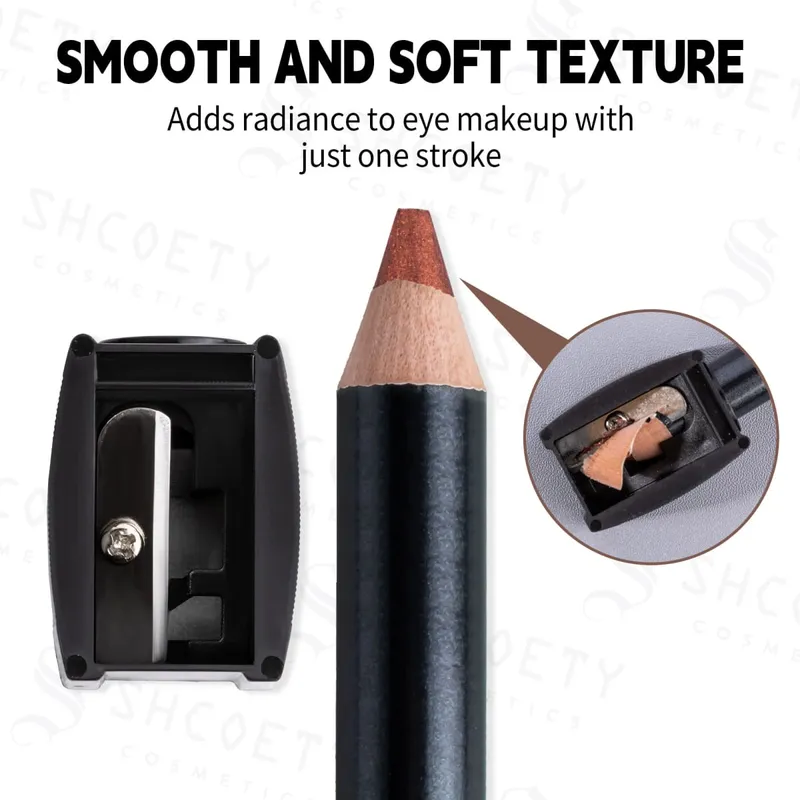 wooden pole 12-color pearlescent eyeshadow pen set non-smudged eyeliner pen with pencil sharpener lying silkworm pen — image 6