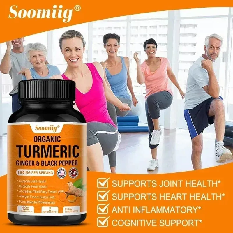 Organic Turmeric High Strength 1500 Mg | 120 Capsules with Black Pepper Ginger and Active Curcumin Joints Heart Cognition — image 5