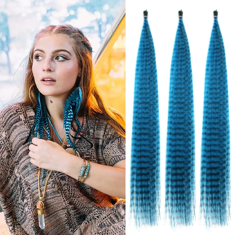30roots Colored Synthetic Feather Stripe hair Extension 16 Inch I Tip Party Cosplay For Music Festival Halloween Christmas — image 13