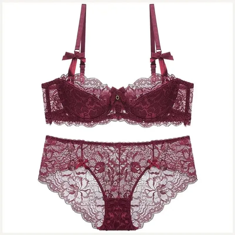 Adjustable Strap Underwire Lingerie Set for Women 2Pcs Floral Lace Bra and Panty — image 9