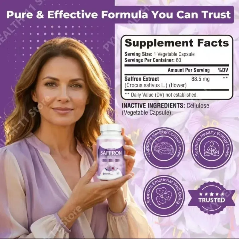 แคปซูลหญ้าฝรั่น 100% 88.5 มก. สารสกัดจากดอก Crocus Sativus L พร้อมสารสกัดจากพืชธรรมชาติ Crocin Safranal อาหารเสริมสุขภาพประจำวัน — image 5