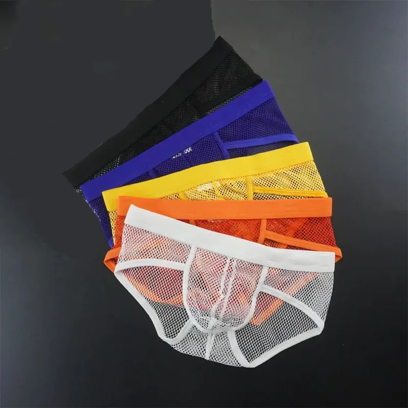 Plus Größe Mesh Unterwäsche Männer Transparent Große Fishnet U Pouch Briefs Männlichen Niedrigen Taille Einfarbig Sexy Perspektive Männliche höschen — image 1