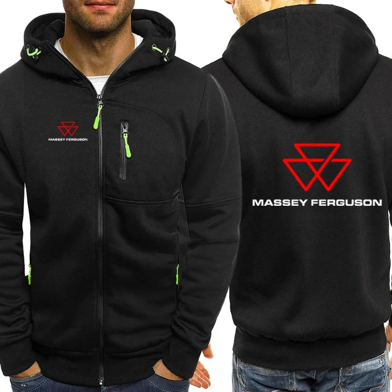 2025 Musim Bunga Musim Gugur Massey Ferguson Cetakan Popular Warna Pepejal Jaket Berkerudung Zip Berkerudung Lelaki Trendi Selesa Longgar Tali Serut Hoodie — image 3