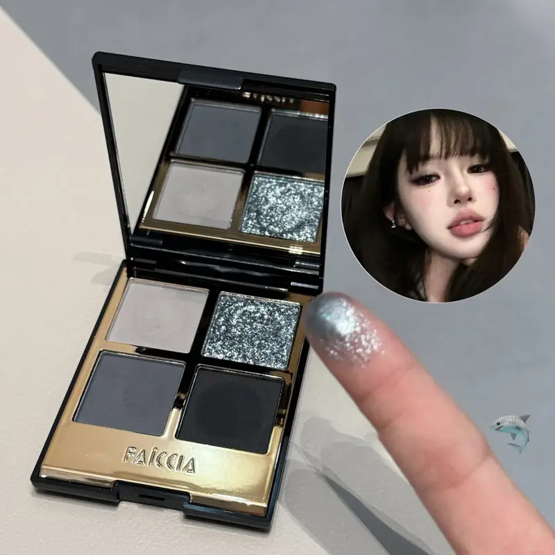 Palette de fards à paupières scintillants, 4 couleurs, noir fumé, mat, paillettes, pigments pour les yeux, longue durée, imperméable, maquillage pour les yeux