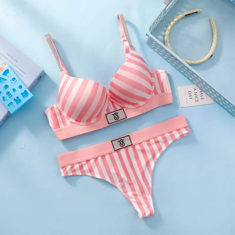 Victoria Secret Very Sexy Logo Shine Strap Push Up Bra Shine Script Thong Panty Women Lace Lingerie Set Hot Trending — image 6
