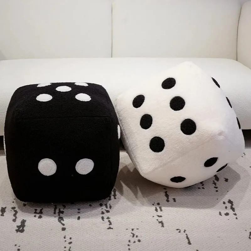 25cm Fun Dice Pillow Soft Stuffed Plush Toy Black White Dice Rolling Game Props Compare Sizes Funny Gift For Party Entertainment — image 3