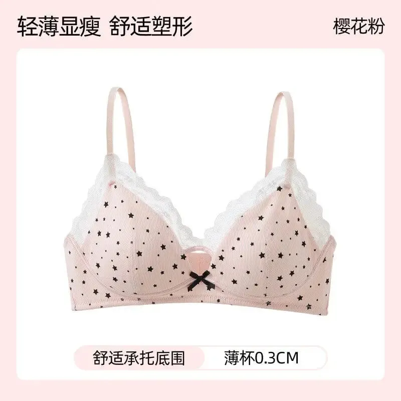 여자 폴카 도트 스타 레이스 무선 브래지어 얇은 푸시 업 안티 처짐 Bralette 작은 가슴 리프트 십대 소녀 캐주얼 매일 브래지어 뜨거운 — image 9