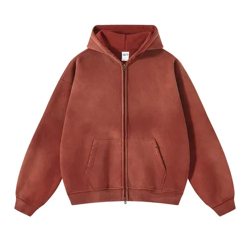 Men's Zip Up Hoodies Tie Dye Washed Double Oversize Cardigan Sweatshirt Loose Plus Plush Gradient Man Hooded Pullovers Winter — image 11