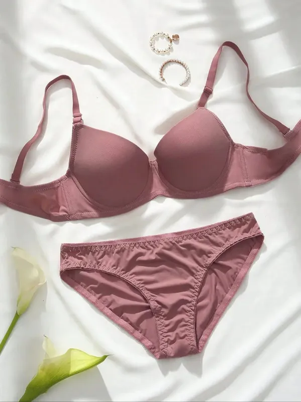 Viomisha Solid Underwire Lingerie Set Women Push Up Bra with Steel Ring Fashion Women Underwear Panty Everyday Bras Set — image 1