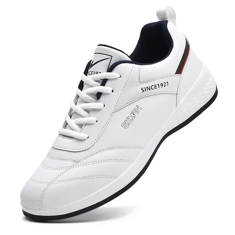 Double Star Men's White Leather รองเท้าผ้าใบลำลองน้ำหนักเบาระบายอากาศได้ลื่นรองเท้ากีฬาที่เดิน — image 8