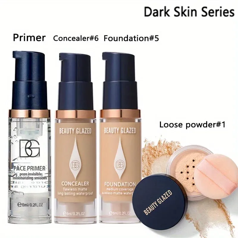 4 pz/set Kit Magico per il Trucco del Viso Primer idratante naturale Fondotinta correttore impermeabile a lunga durata Set per il trucco del viso da viaggio — image 7