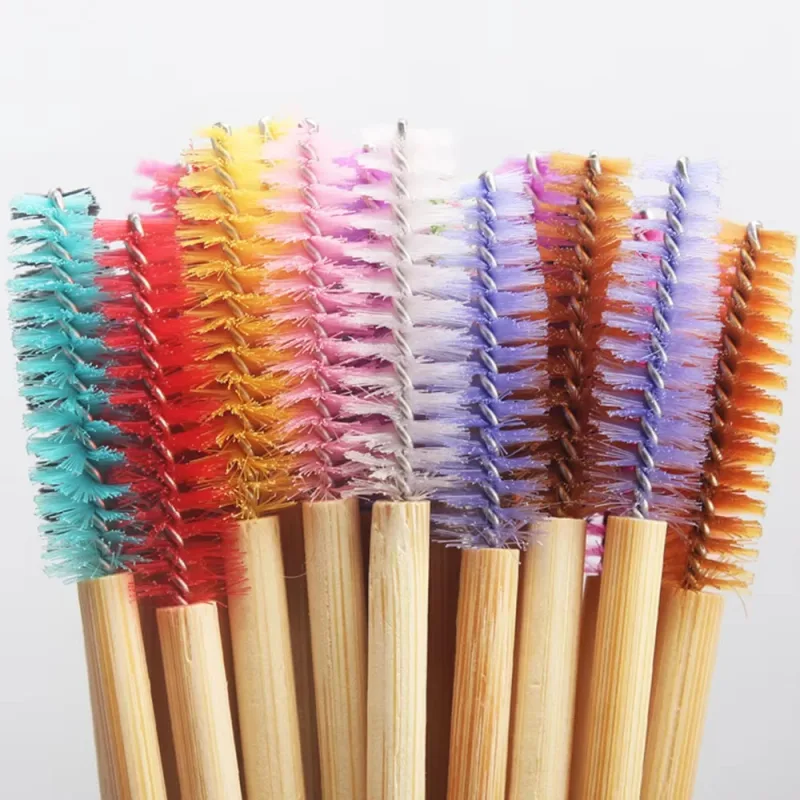 50 stk. Bambus håndtag øjenvippe børster Mascara tryllestave Applikator Øjenvipper Extension Brush Øjenbryn Spoolie Børster Makeup Tool
