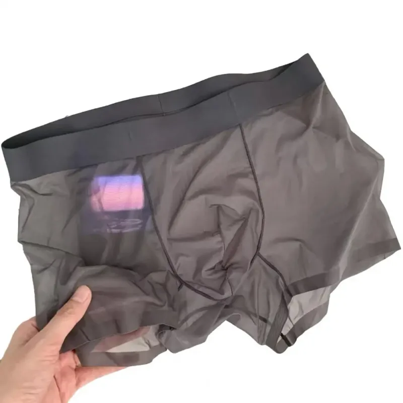 Men Boxer Transparent Lightweight Men Underwear Elastic Mid-Waist U-Convex Thin Perspective Shorts Briefs Seamless Panties
