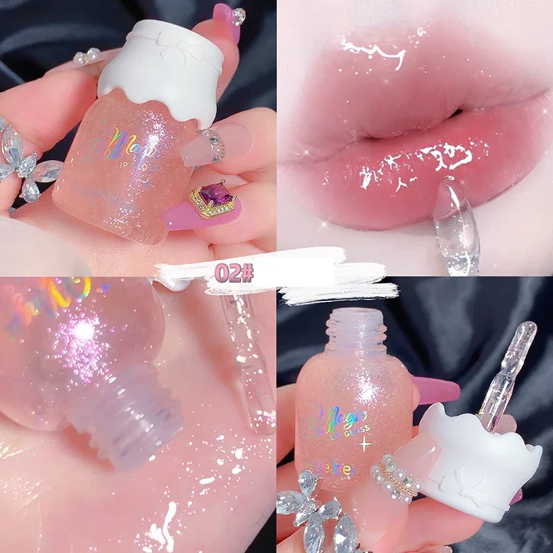 Gege Bear Butterfly Knot Lip Gloss Moisturizing Hydrating Mirror Shine sparkling Non-stick Cup Lipstick Beauty Makeup — image 9