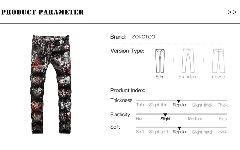 Jeans in denim rivestiti da uomo Pantaloni stampati con motivo astratto leopardato shinny Pantaloni slim affusolati — image 7