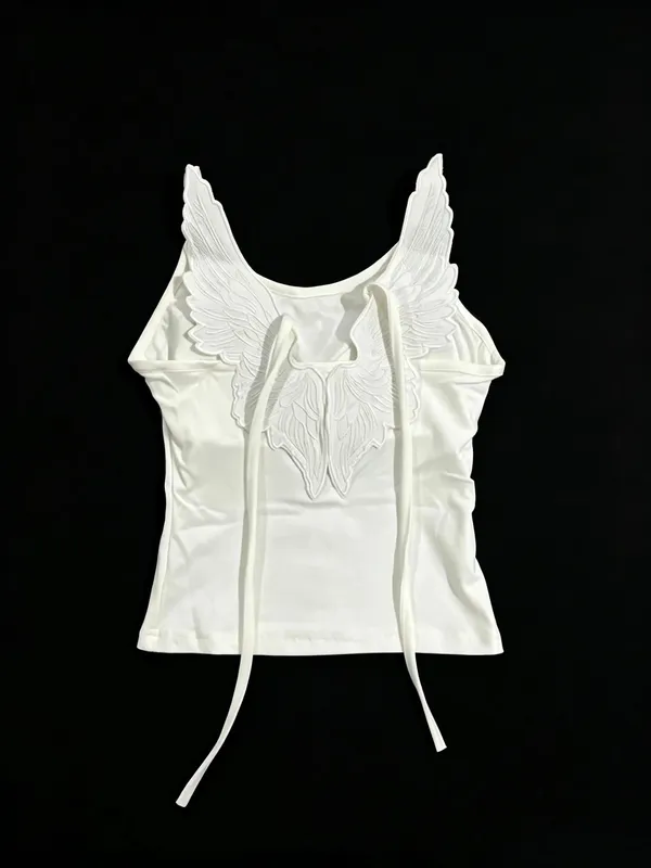 สีขาวมุมปีกปัก Camis Y2K เซ็กซี่ Backless Bow-Tie STRAPS Slim เสื้อกั๊กผู้หญิงฤดูร้อน Tank Top — image 5