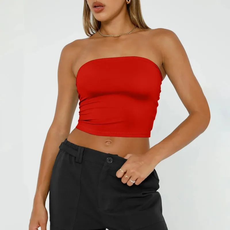 Trägerloses Crop-Top für Damen, Basic, rückenfrei, ärmellos, Bandeau, niedlich, sexy Tops, Trend, Street-Fashion, klassisch, einfarbig, Röhren-Tops — image 11