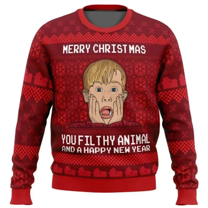 Allein zu Hause, hässlicher Weihnachtspullover für Männer und Frauen, heißer Verkauf, Rundhals-Langarm-Oberteil, Weihnachtskleidung, lustiger 3D-Druck — image 2