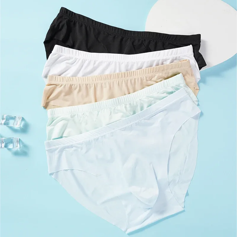 4 Stück Herren-Slip aus Eisseide, ultradünn, transparent, nahtlos, 3D-Beutel, niedrige Taille, atmungsaktiv, Dreiecksunterwäsche — image 2