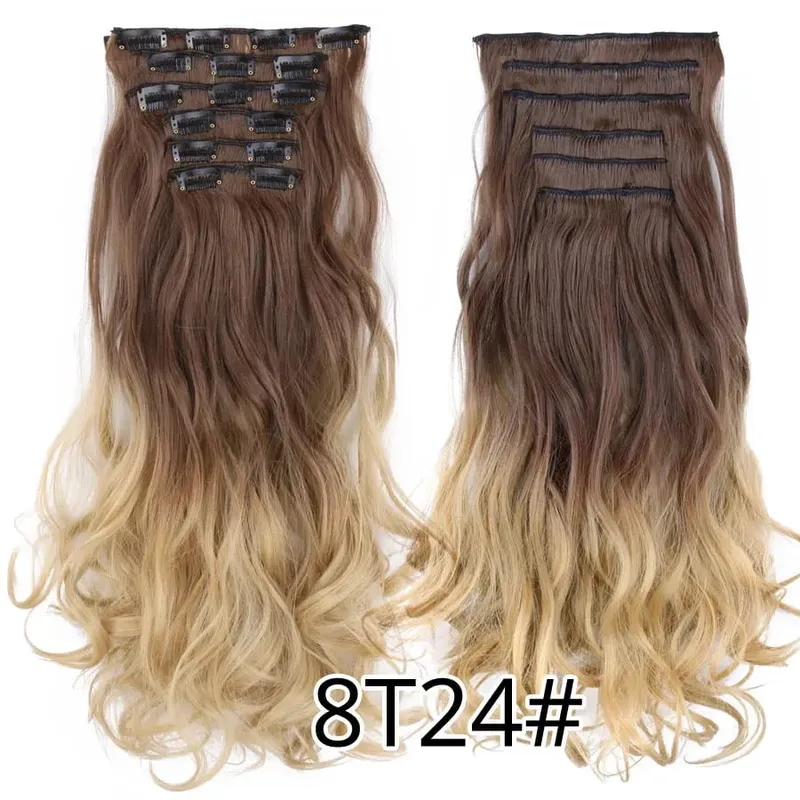 คลิปสีดำในส่วนขยายตรง 22 "ยาวสังเคราะห์หนาคลิปบนผมสำหรับผู้หญิง 6 ชิ้น/เซ็ต CURLY Full HEAD งานแต่งงานทุกวัน — image 44